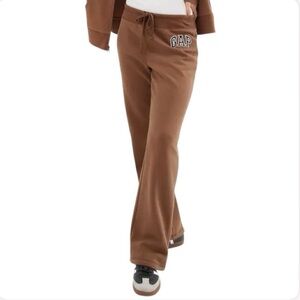 Gap Brown Wide Leg Embroidered Logo Sweatpants with Drawstring